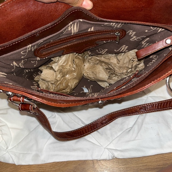 Embossed Brown Leather Crossbody Bag - Picture 9 of 14